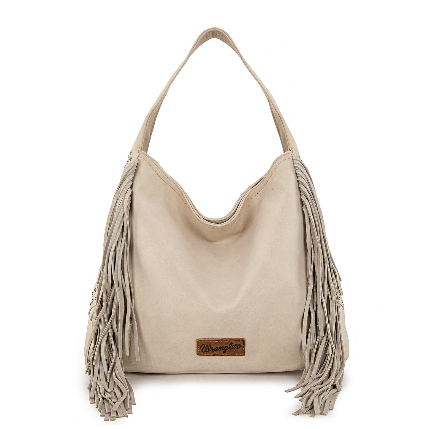 WG244-9182  Wrangler Fringe Studded Hobo Bag- Beige