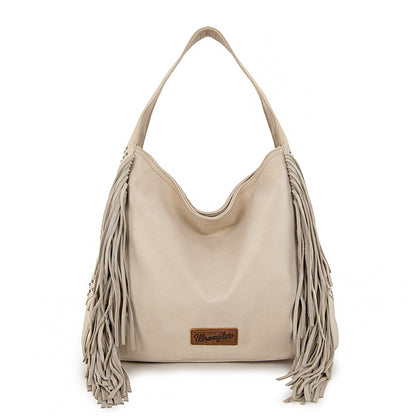 WG244-9182  Wrangler Fringe Studded Hobo Bag- Beige