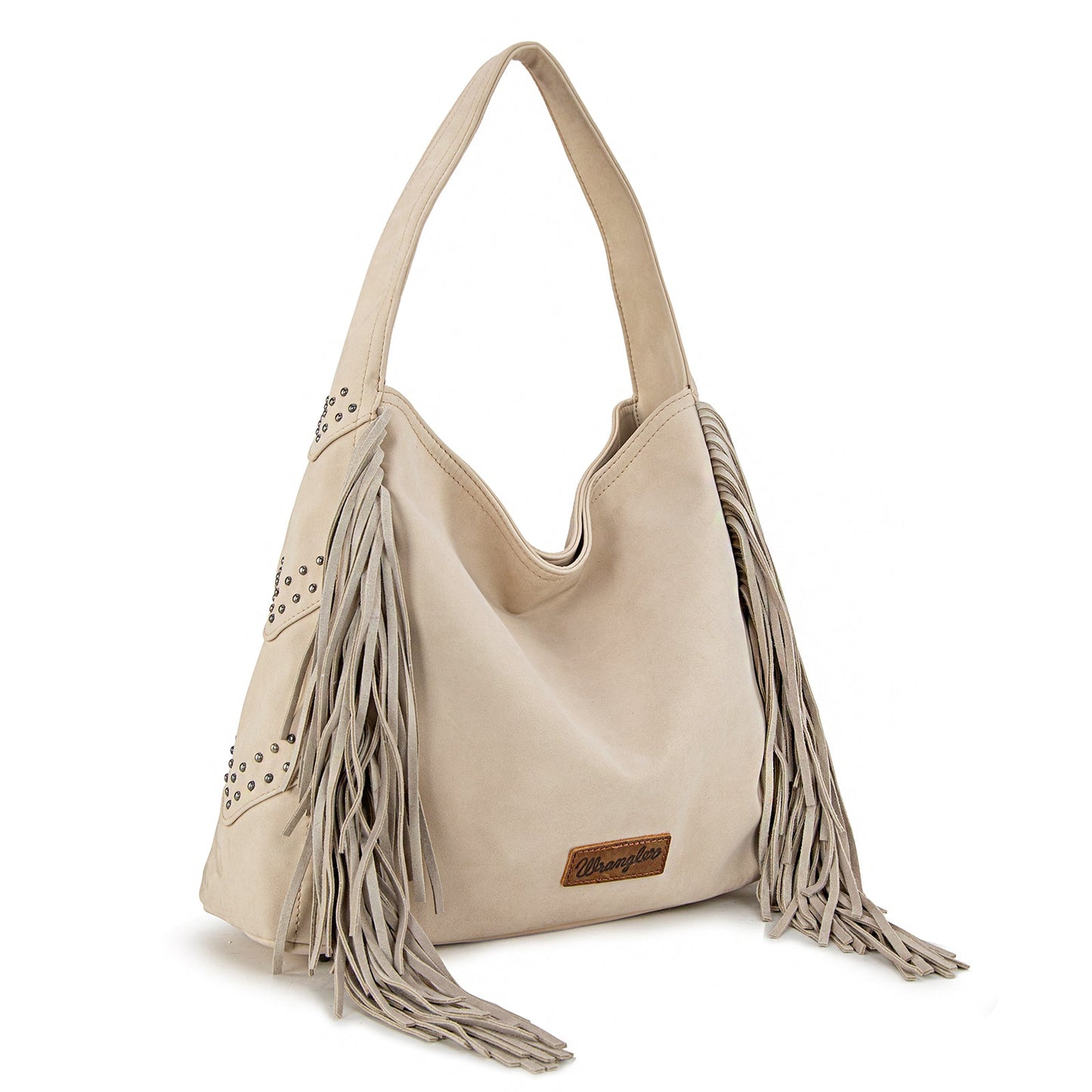 WG244-9182  Wrangler Fringe Studded Hobo Bag- Beige
