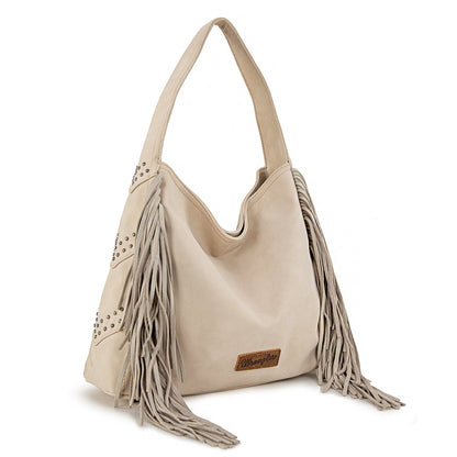 WG244-9182  Wrangler Fringe Studded Hobo Bag- Beige