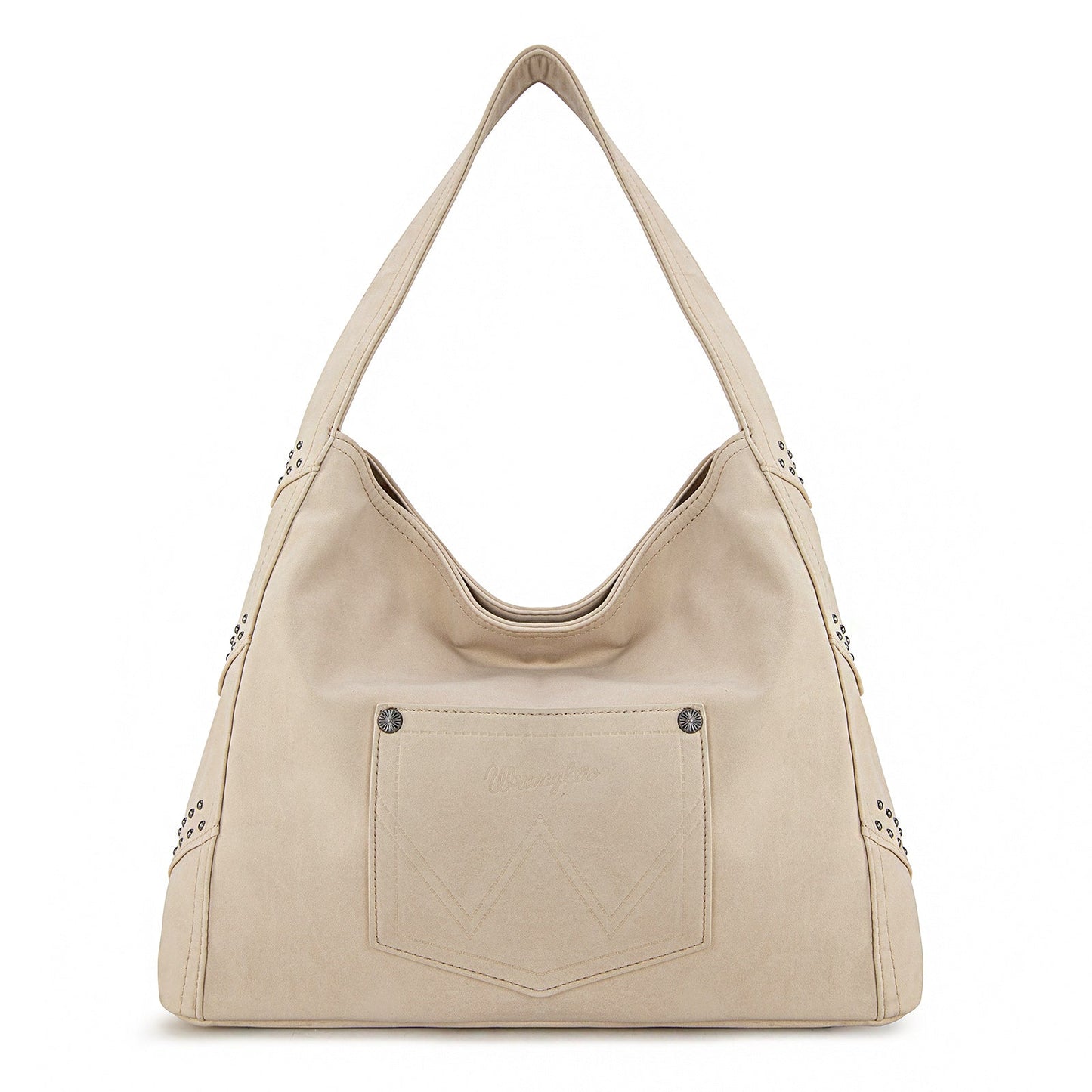 WG244-9182  Wrangler Fringe Studded Hobo Bag- Beige