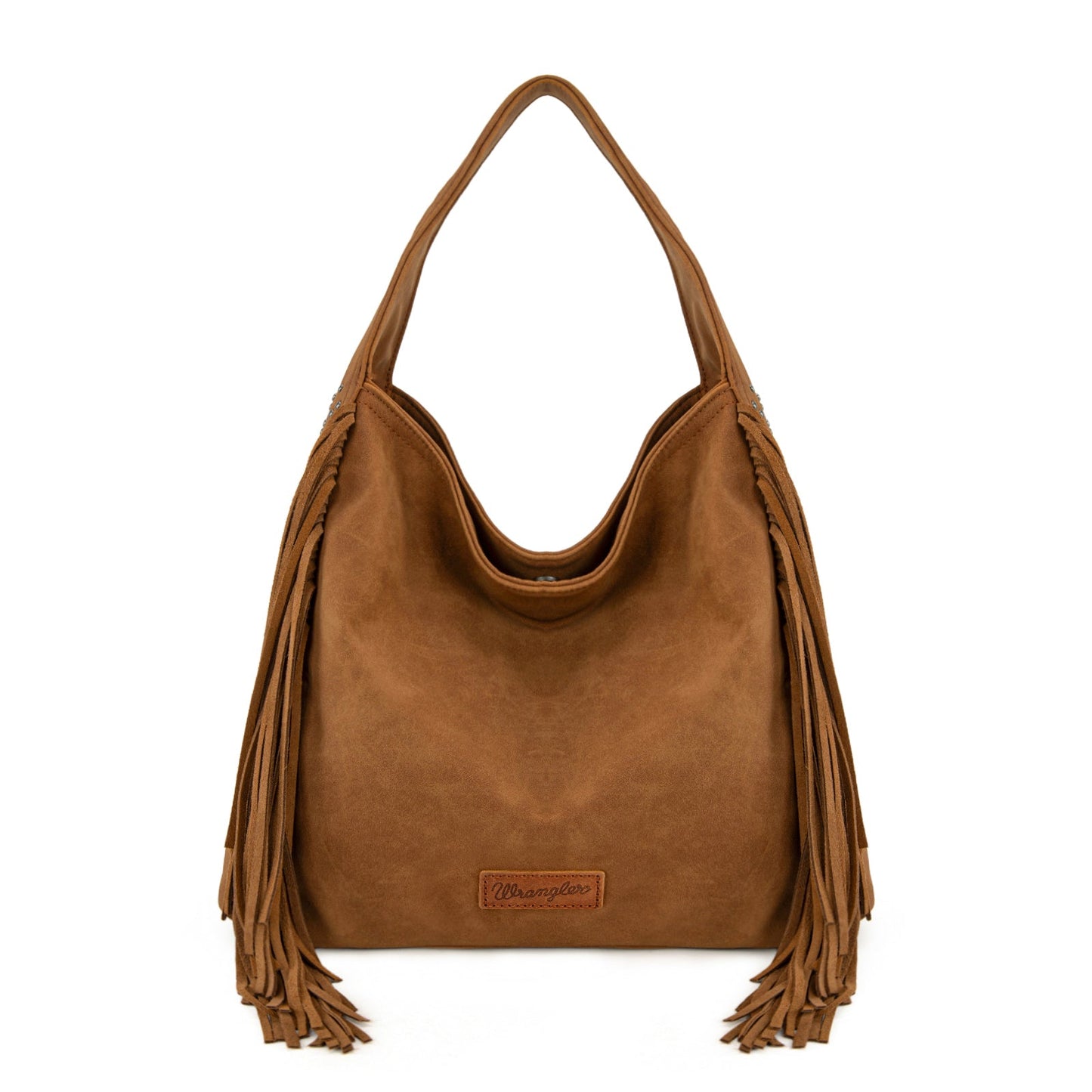 WG244-9182  Wrangler Fringe Studded Hobo Bag- Brown