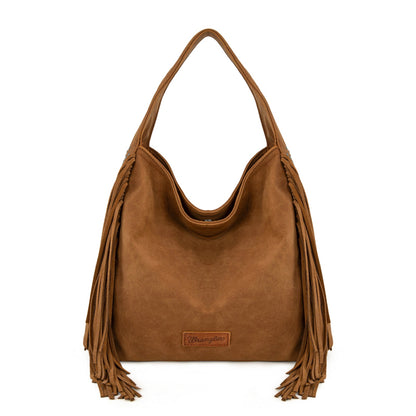 WG244-9182  Wrangler Fringe Studded Hobo Bag- Brown