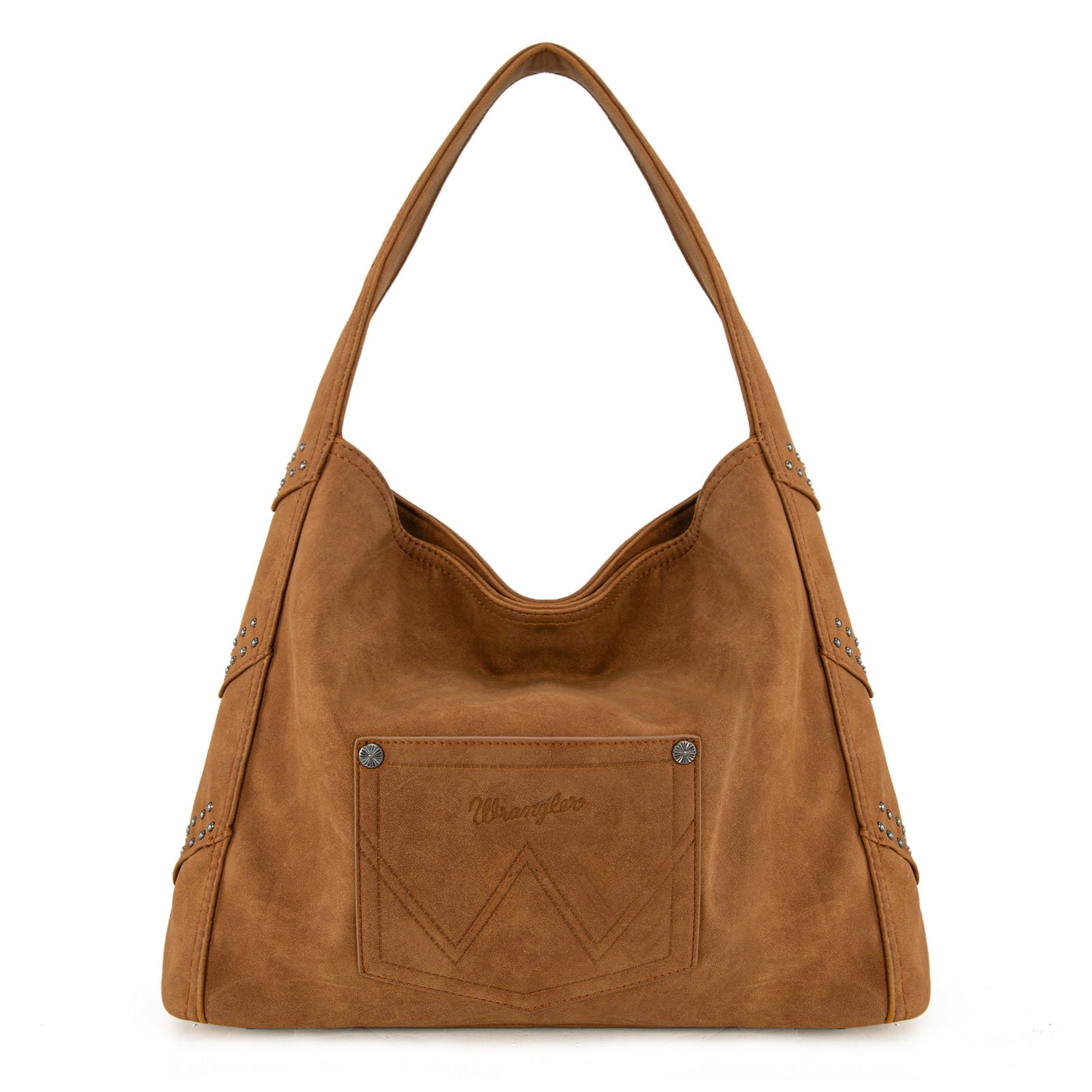 WG244-9182  Wrangler Fringe Studded Hobo Bag- Brown