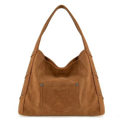 WG244-9182  Wrangler Fringe Studded Hobo Bag- Brown