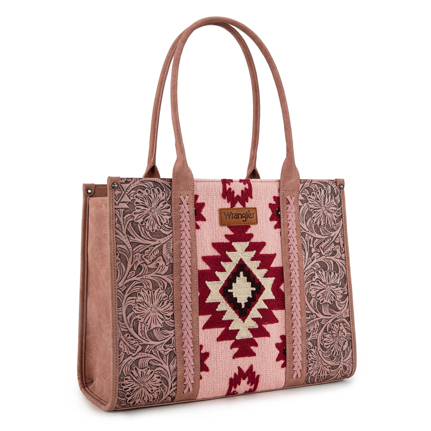 WG226G-8119  Wrangler Tooled Aztec Pattern Print Concealed Carry Large Tote -Dark Pink