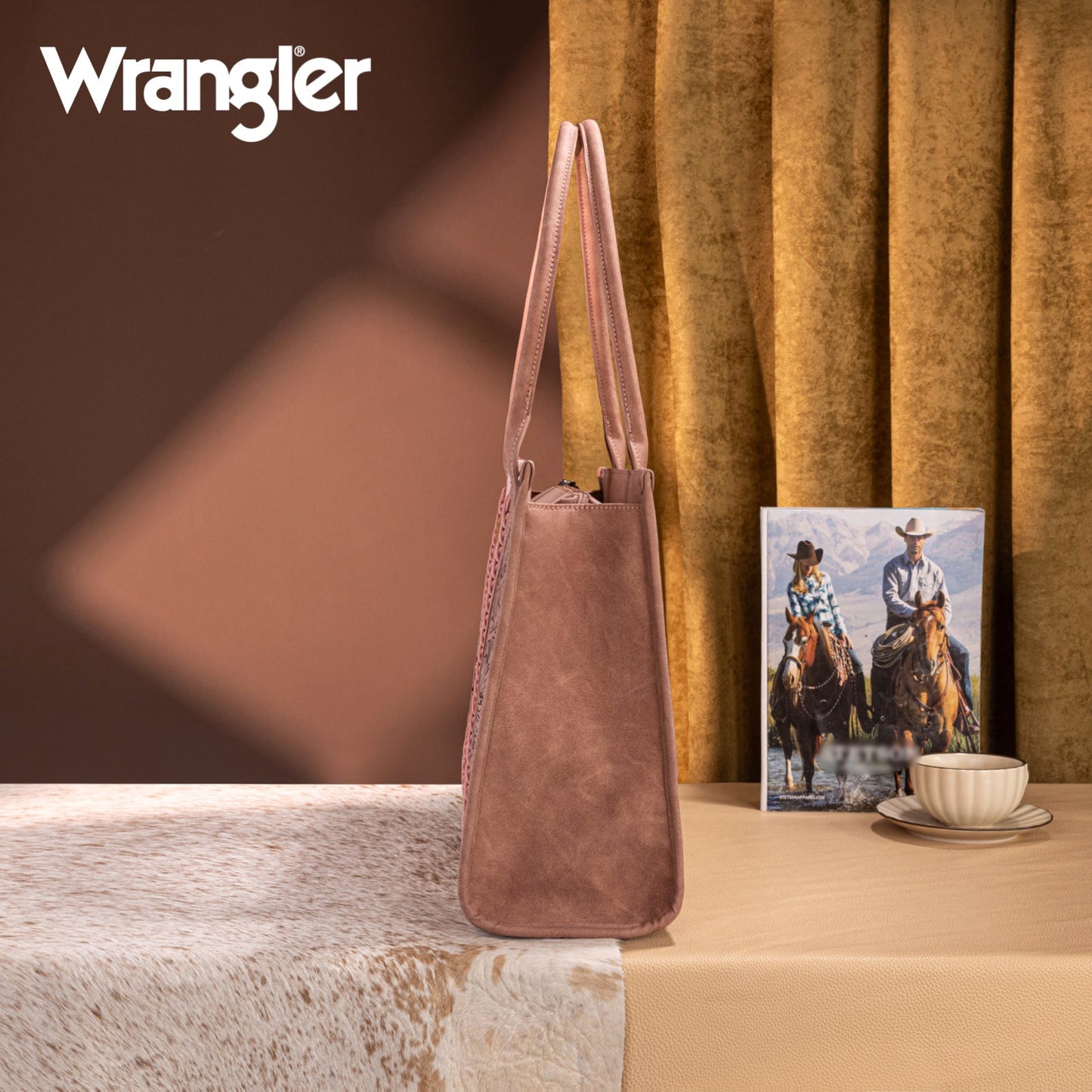 WG226G-8119  Wrangler Tooled Aztec Pattern Print Concealed Carry Large Tote -Dark Pink