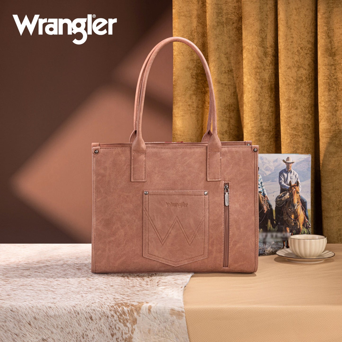 WG226G-8119  Wrangler Tooled Aztec Pattern Print Concealed Carry Large Tote -Dark Pink
