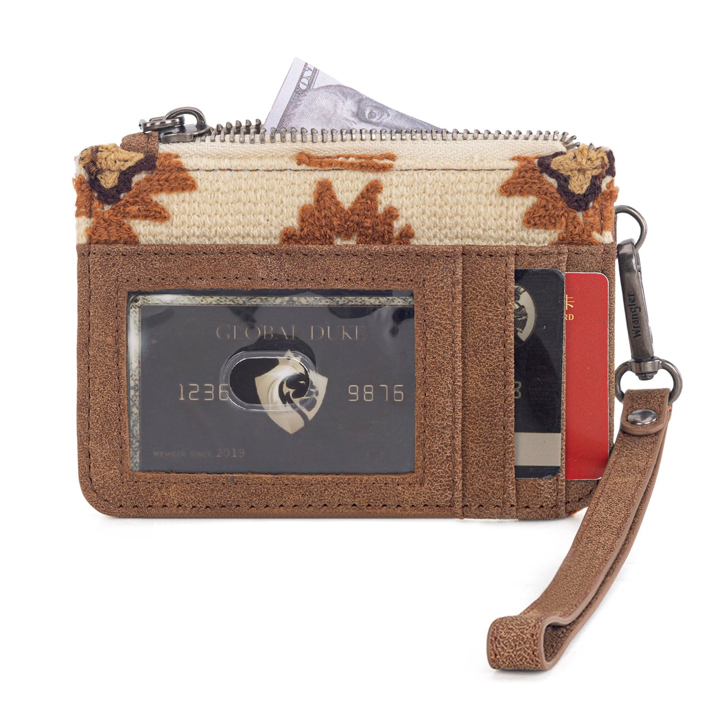 WG226-W069  Wrangler Aztec Print Card Wallet -Brown