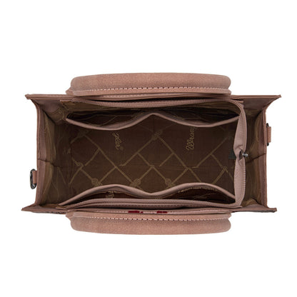 WG226-8120  Wrangler Tooled Aztec Pattern Print Concealed Carry Tote/Crossbody -Dark Pink