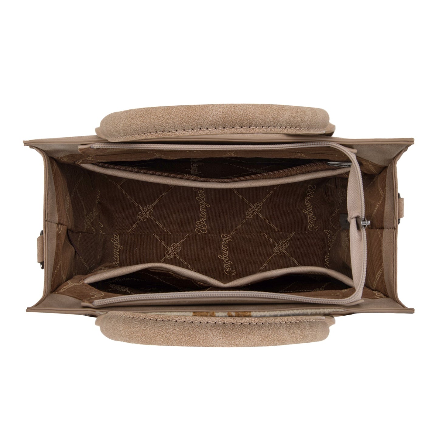 WG226-8120  Wrangler Tooled Aztec Pattern Print Concealed Carry Tote/Crossbody -Tan