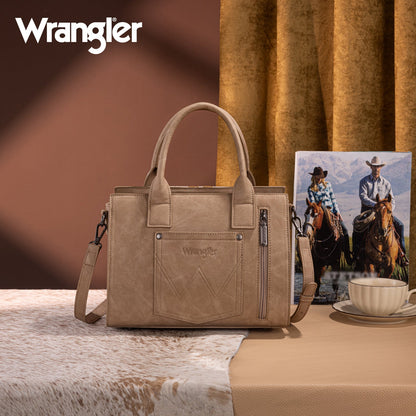 WG226-8120  Wrangler Tooled Aztec Pattern Print Concealed Carry Tote/Crossbody -Tan