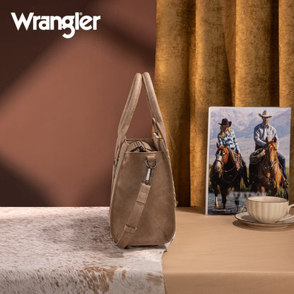 WG226-8120  Wrangler Tooled Aztec Pattern Print Concealed Carry Tote/Crossbody -Tan