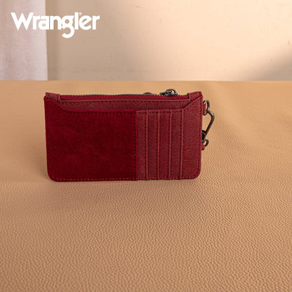WG227-W075   Wrangler Vintage Floral Velvet Printed  Mini Zip card Case Wristlet - Burgundy