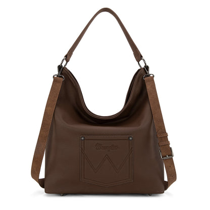 WG233-2001  Wrangler Aztec Embroidered Fringe Large Hobo/Crossbody Bag- Brown