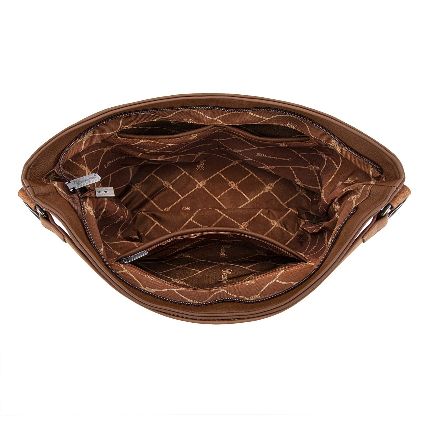 WG233-2001  Wrangler Aztec Embroidered Fringe Large Hobo/Crossbody Bag- Brown