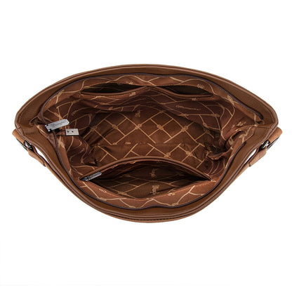 WG233-2001  Wrangler Aztec Embroidered Fringe Large Hobo/Crossbody Bag- Brown