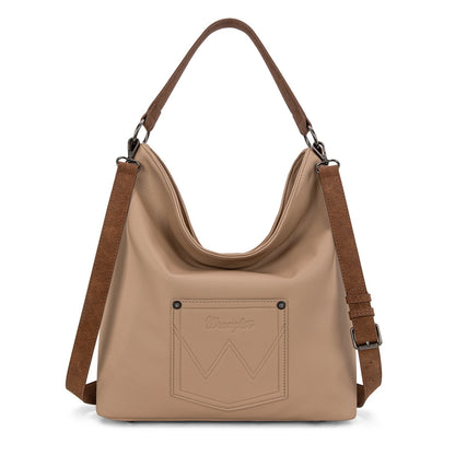 WG233-2001  Wrangler Aztec Embroidered Fringe Large Hobo/CrossbodyBag- Tan