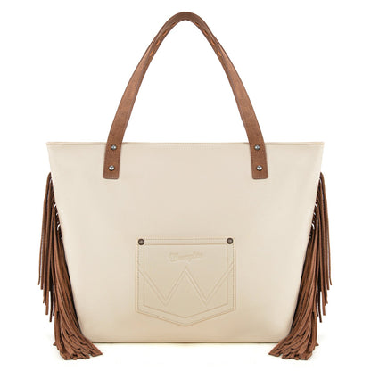 WG233-2002  Wrangler Aztec Embroidered Large Tote Bag- Beige