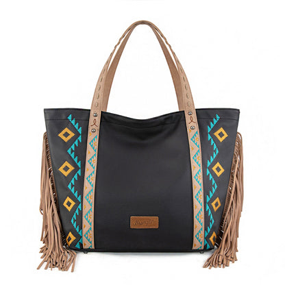 WG233-2002  Wrangler Aztec Embroidered Large Tote Bag- Black