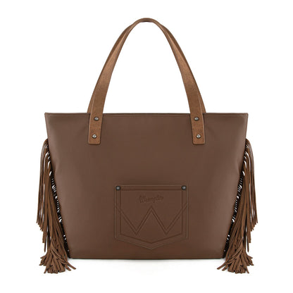 WG233-2002  Wrangler Aztec Embroidered Large Tote Bag- Brown