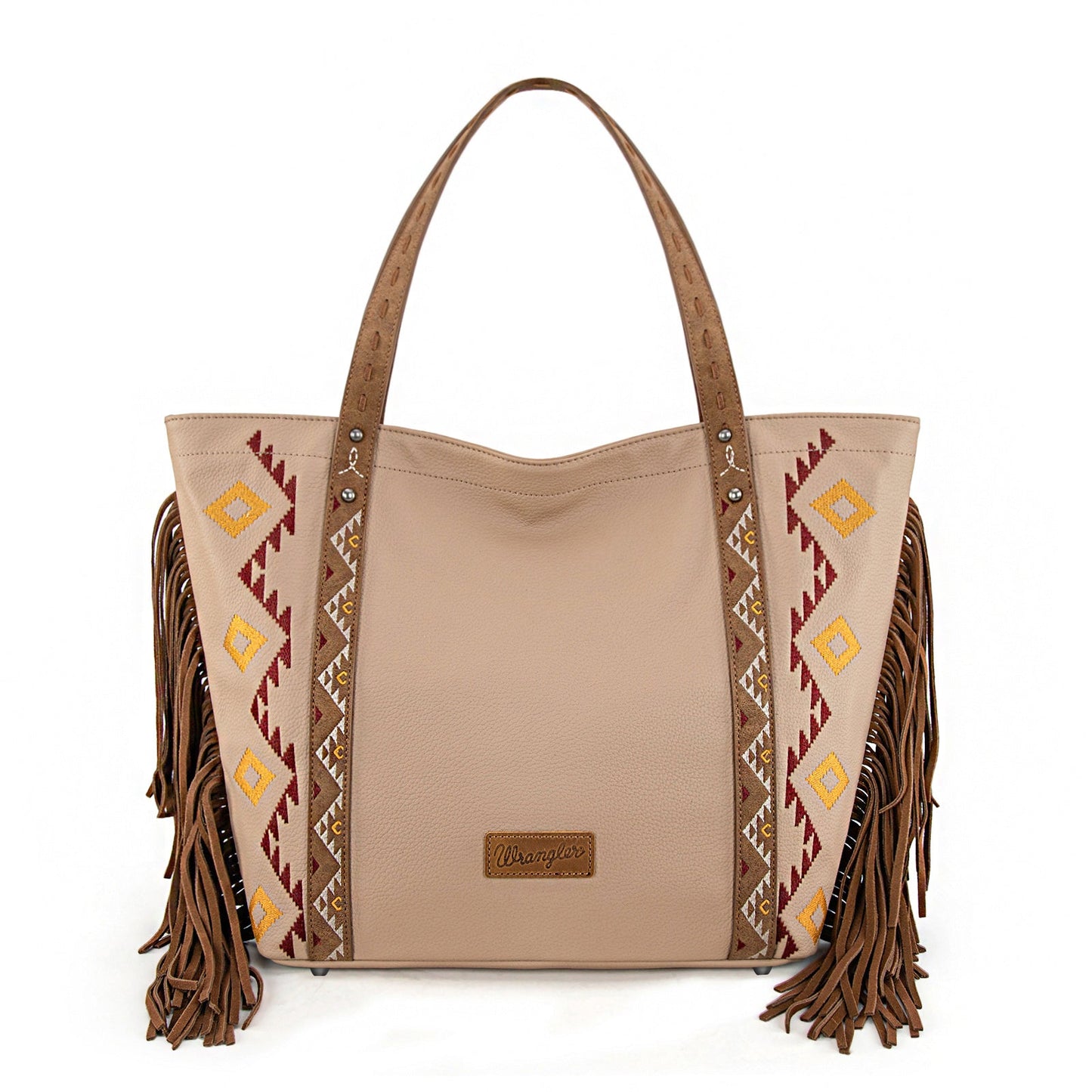 WG233-2002  Wrangler Aztec Embroidered Large Tote Bag- Tan