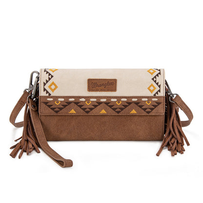 WG233-W018 Wrangler Aztec Embroidered Fringe Wallet/Crossbody -Beige