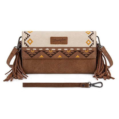WG233-W018 Wrangler Aztec Embroidered Fringe Wallet/Crossbody -Beige