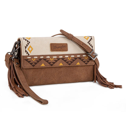 WG233-W018 Wrangler Aztec Embroidered Fringe Wallet/Crossbody -Beige