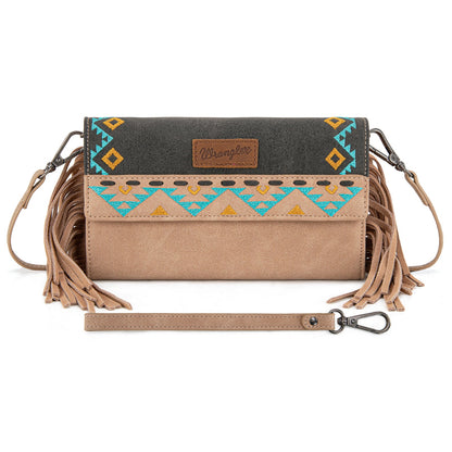 WG233-W018 Wrangler Aztec Embroidered Fringe Wallet/Crossbody -Black