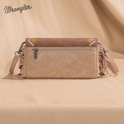 WG233-W018 Wrangler Aztec Embroidered Fringe Wallet/Crossbody -Light Brown