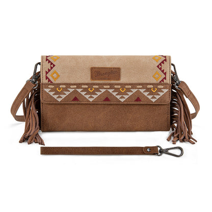 WG233-W018 Wrangler Aztec Embroidered Fringe Wallet/Crossbody -Tan