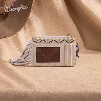 WG233-W069 Wrangler Aztec Embroidered Fringe Card Wallet/Wristlet -Beige