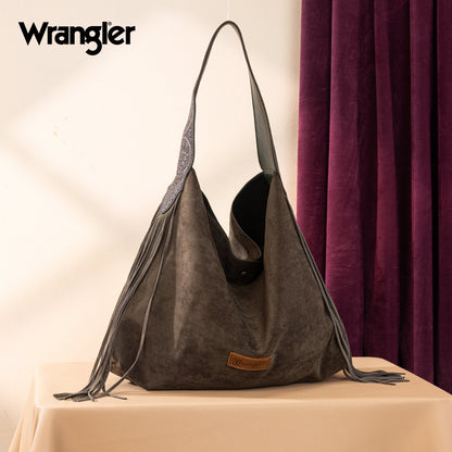 WG239-9182  Wrangler Fringe Floral Tooled Hobo Bag- Green