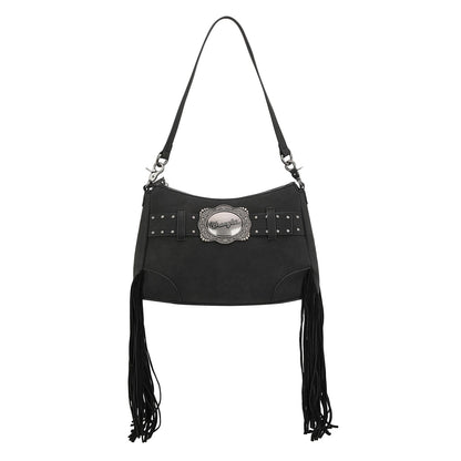 WG241-2022  Wrangler Fringe Buckle Hobo Bag/Crossbody Bag - Black