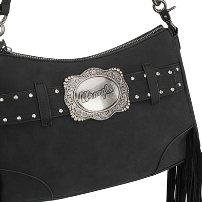 WG241-2022  Wrangler Fringe Buckle Hobo Bag/Crossbody Bag - Black