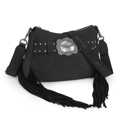 WG241-2022  Wrangler Fringe Buckle Hobo Bag/Crossbody Bag - Black