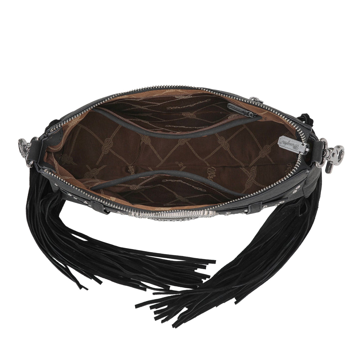 WG241-2022  Wrangler Fringe Buckle Hobo Bag/Crossbody Bag - Black
