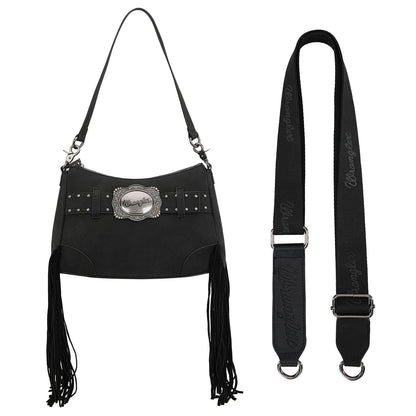 WG241-2022  Wrangler Fringe Buckle Hobo Bag/Crossbody Bag - Black