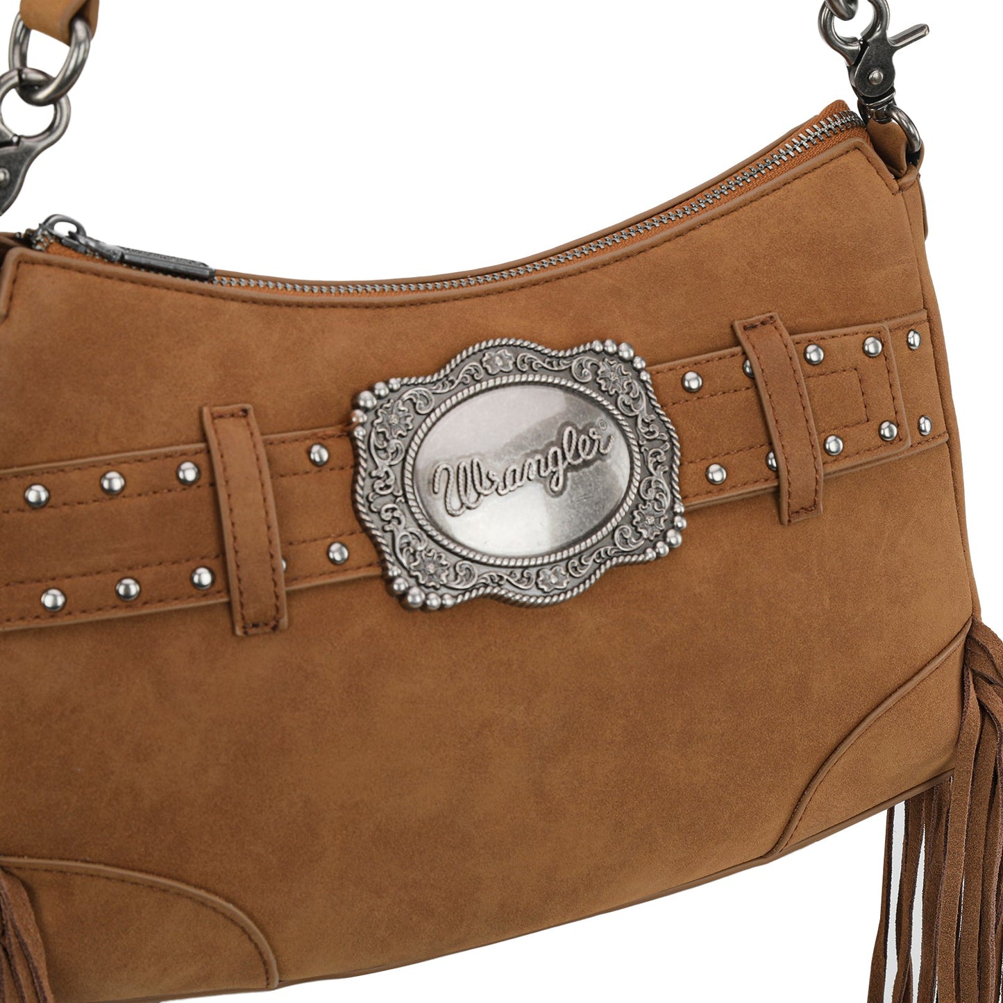 WG241-2022  Wrangler Fringe Buckle Hobo Bag/Crossbody Bag - Brown