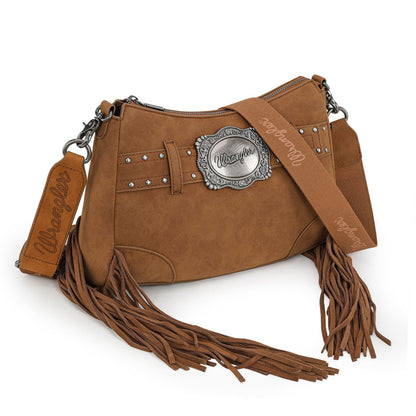 WG241-2022  Wrangler Fringe Buckle Hobo Bag/Crossbody Bag - Brown