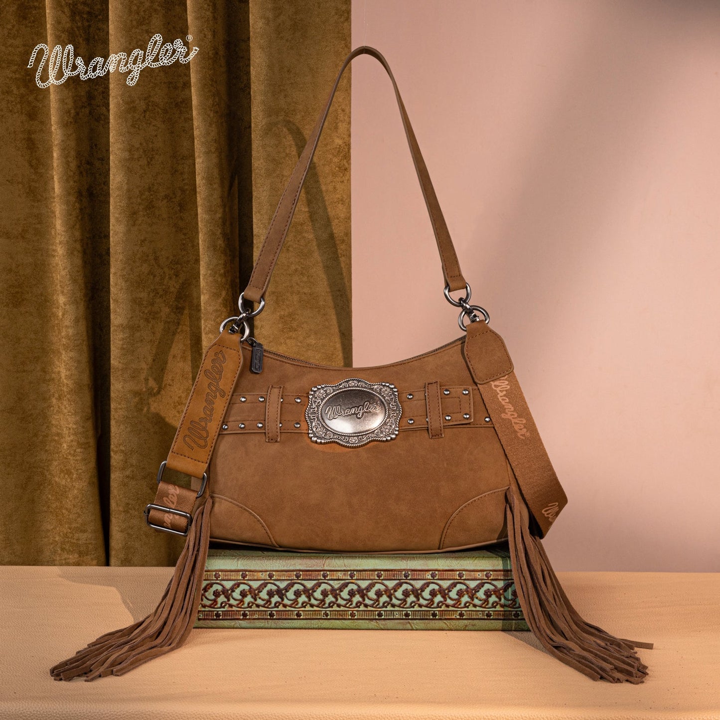 WG241-2022  Wrangler Fringe Buckle Hobo Bag/Crossbody Bag - Brown