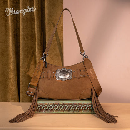 WG241-2022  Wrangler Fringe Buckle Hobo Bag/Crossbody Bag - Brown