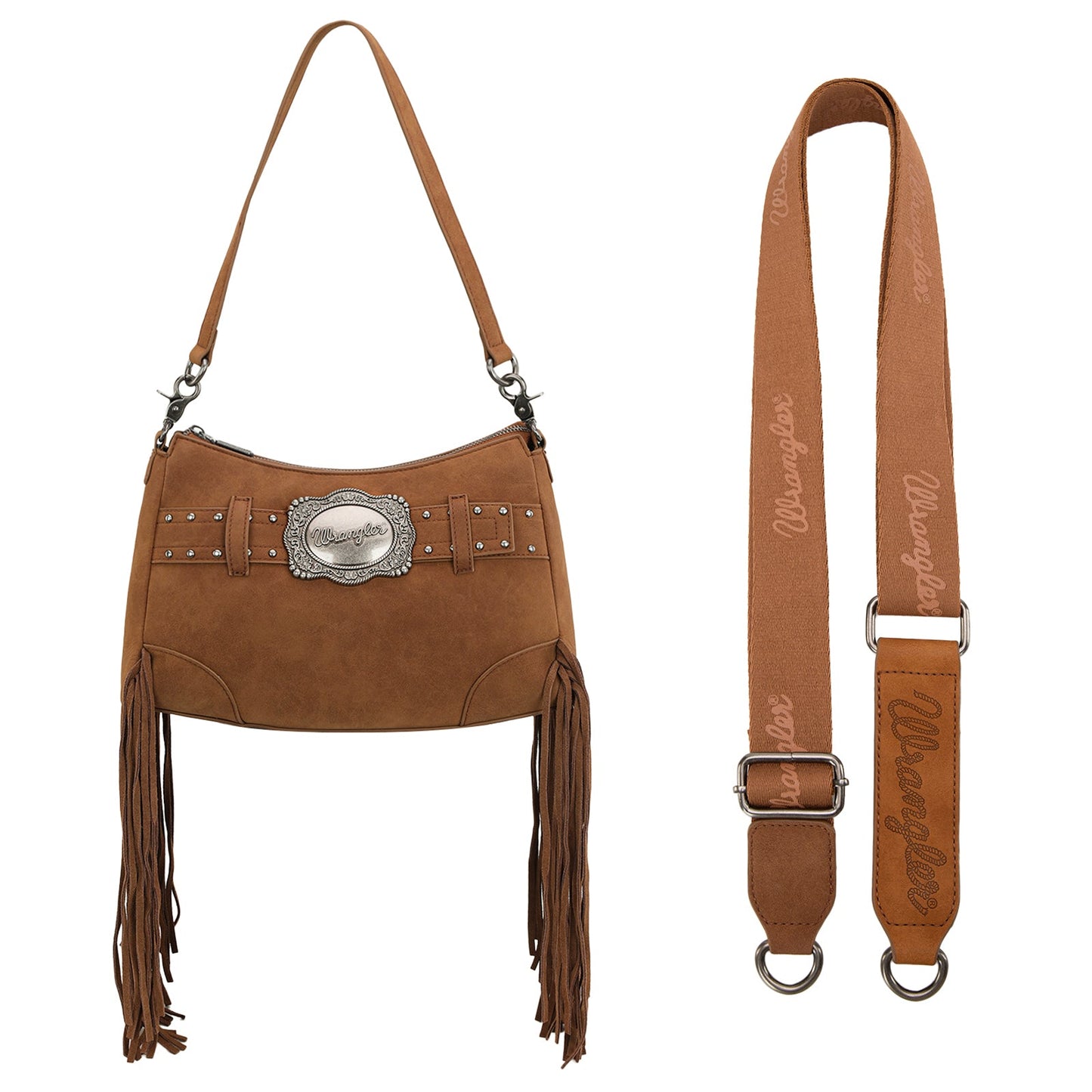 WG241-2022  Wrangler Fringe Buckle Hobo Bag/Crossbody Bag - Brown