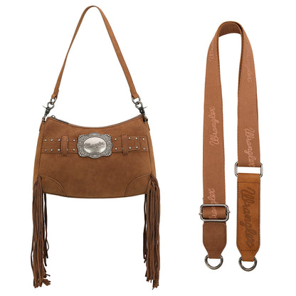 WG241-2022  Wrangler Fringe Buckle Hobo Bag/Crossbody Bag - Brown