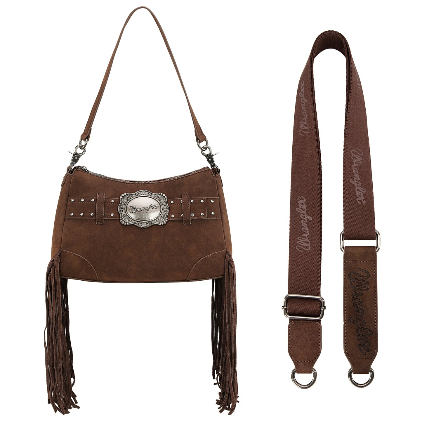 WG241-2022  Wrangler Fringe Buckle Hobo Bag/Crossbody Bag - Coffee