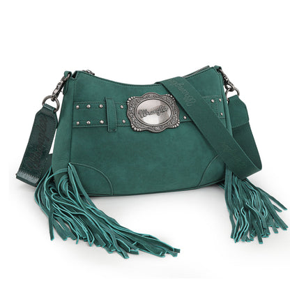 WG241-2022  Wrangler Fringe Buckle Hobo Bag/Crossbody Bag - Turquoise