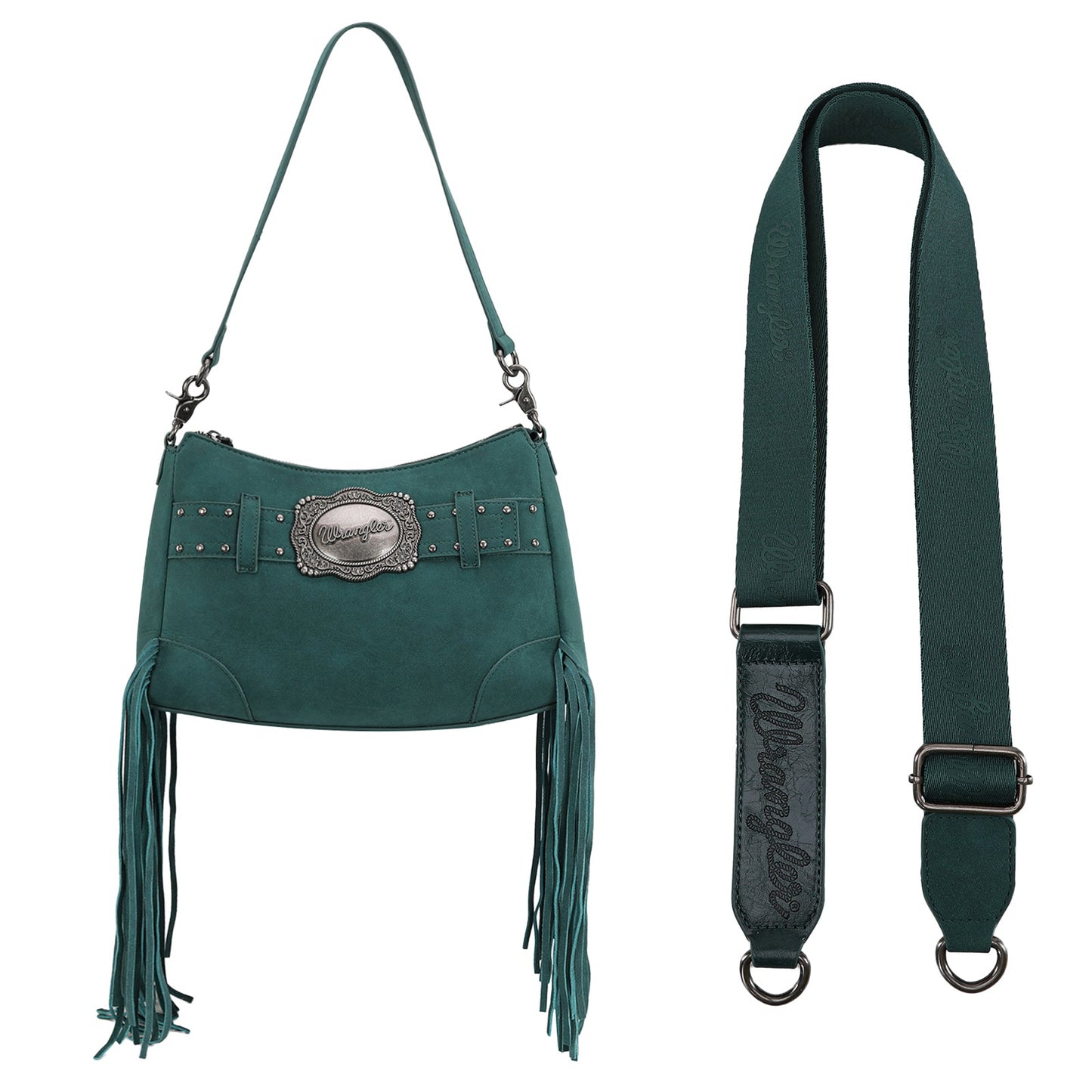 WG241-2022  Wrangler Fringe Buckle Hobo Bag/Crossbody Bag - Turquoise