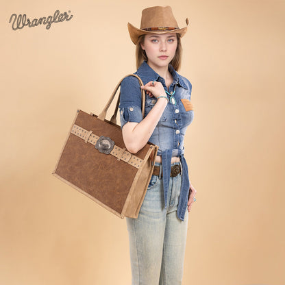 WG250G-8119BR     Wrangler Buckle Concealed Carry Large Tote-Brown