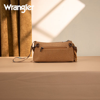 WG259-1834  Wrangler Embroidered Aztec Canvas Wristlet/Crossbody- Brown